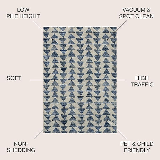 JONATHAN Y Aisha Moroccan Triangle Geometric Cream/Navy Indoor Area Rug, 3x5, Contemporary, Modern, Easy-Cleaning for Living Room, Bedroom, Kitchen, Pet Friendly, Non-Shedding (MOH206D-3)