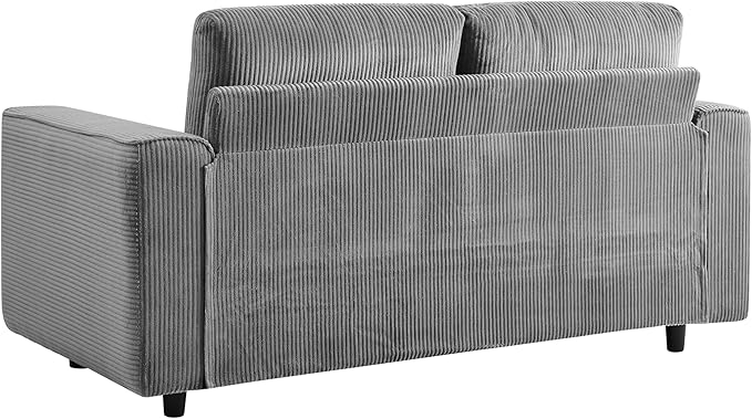 AC Pacific Derek 2 Piece Modern Corduroy Couches for Living Room, Tufted Sofas with Plush Upholstery, High-Density Foam, Sleek Black Legs, Durable Wooden Frame, Sofa and Loveseat Set, Grey