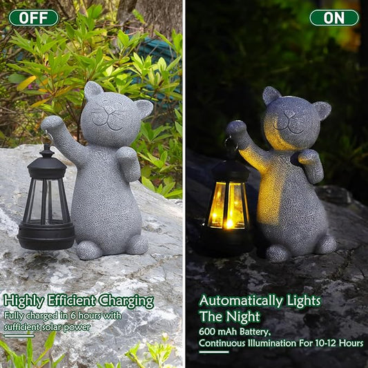Statues for Garden Decor,Solar Cat Outdoor Statues Outside Decor for Yard Art Lawn Ornaments Porch Patio Balcony Hoe House - Birthday for Grandma Mom Women