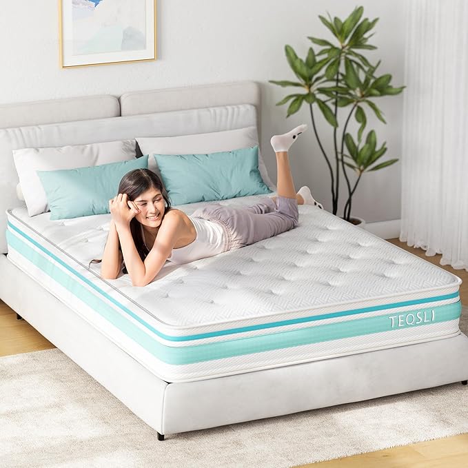 TeQsli Twin Size Mattress, 10 Inch Hybrid Mattress in a Box, Individual Pocket Spring Hybrid Mattresses for Cool Night & Pressure Relief, Medium Firm with Motion Isolating, 100 Nights Trial