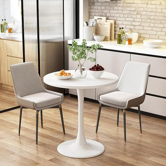Round Dining Table 24" Circle Tulip Table with Wood Thickened Tabletop & Sturdy Metal Pedestal Mid Century Modern Leisure Bistro Kitchen Tables 2 People Small Places Living Room Cafe,White