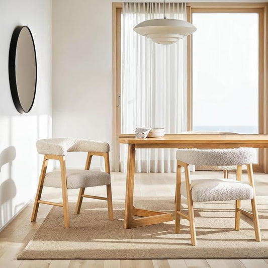 Walker Edison Ezra Modern Curved Back Dining Chair with Boucle Upholstery - Ivory (Set of 2)