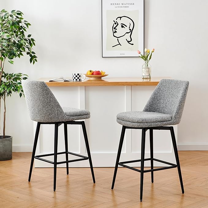 CHITA Swivel Bar Stools, 27.2" Counter Height Bar Stools Set of 4, FSC Certified Upholstered Modern Counter Stools, Metal Legs, Fabric, Grey (Multi-Colored)