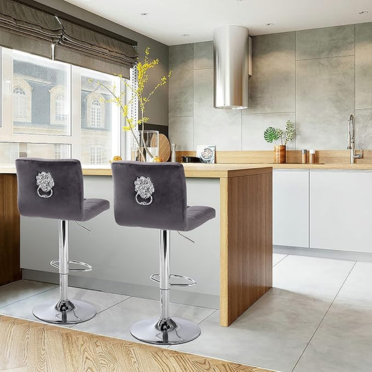 Finnhomy Bar Stools Set of 2 Counter Height, Swivel Barstools with Footrest and L Shape Thicken Cushion Back Handle, Height Adjustable Modern Bar stools for Kitchen, Velvet Fabric, Dark Grey