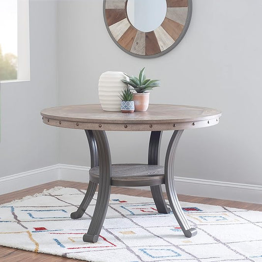 Powell Franklin Pewter Metal and Rustic Wood Table Dining