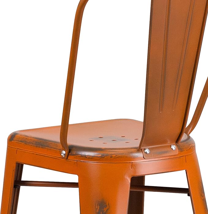 Flash Furniture Blake Commercial Grade 4 Pack 30" High Distressed Orange Metal Indoor-Outdoor Barstool with Back