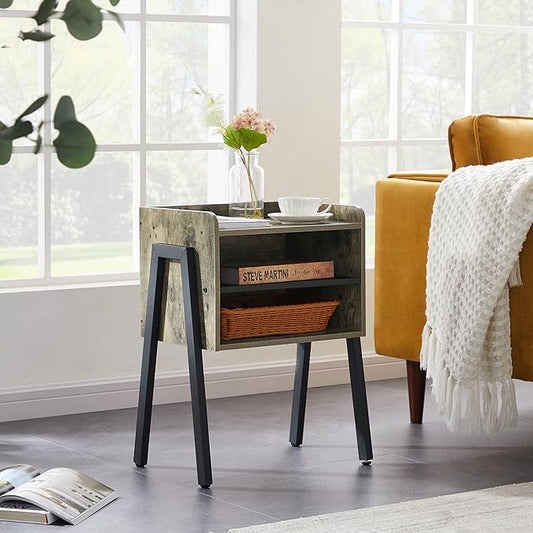 VECELO Night Stand Set of 2,Industrial Side End Table/Stackable Accent Furniture with 2-Tier Open Storage Compartments for Bedroom, Living Room and Small Spaces