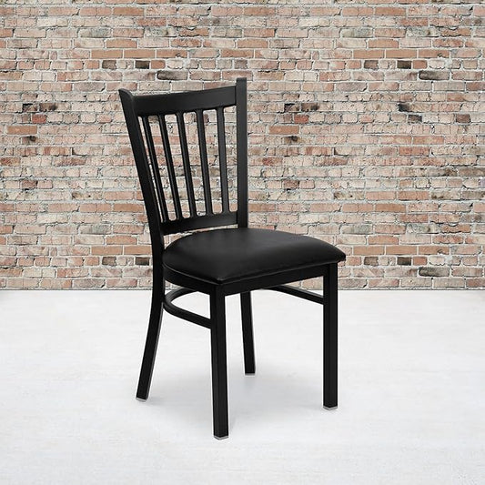Flash Furniture Hercules Series Vertical Back Metal Restaurant Chairs, Upholstered Armless Dining Chairs for Restaurants/Kitchens, Set of 2, Black