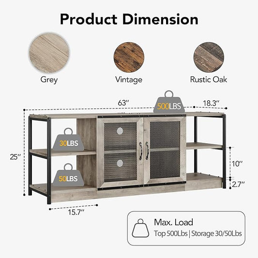 IDEALHOUSE Farmhouse TV Stand for 65/75 Inch TVs, Entertainment Center with Storage Cabinet, Industrial Media Console Table, Furniture for Living Room, Grey