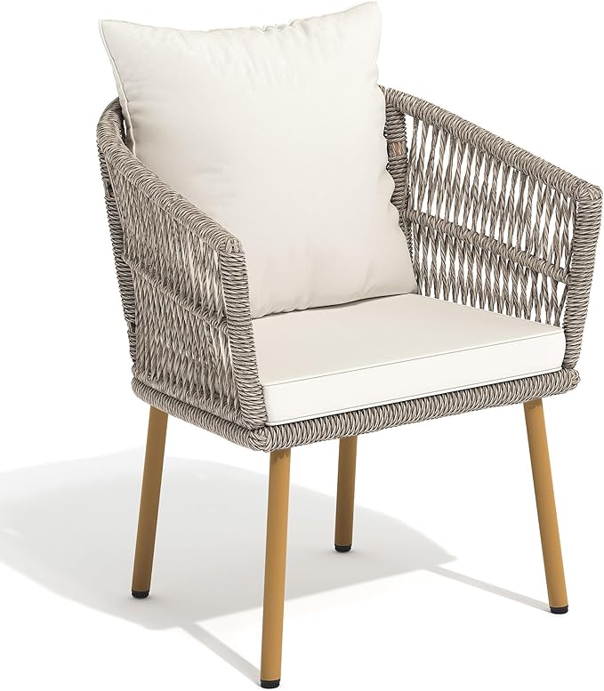 YITAHOME Outdoor Dining Single Sofa Chair, Indoor-Outdoor Wicker Bistro Chairs, PE Rattan Outdoor Armchair Seating for Patio, Backyard, Poolside, Balcony - Beige
