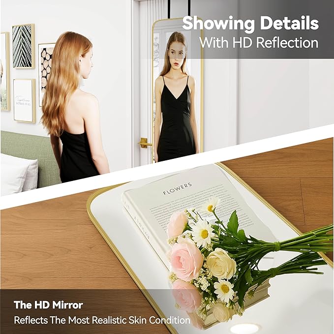 47x14 Mirror Full Length Door Hanging Wall Mounted Aluminum Alloy Metal Frame Dressing Make-up Save Space Half Body Mirrors for Entryway Bedroom Bathroom Living Room 47 inch Gold