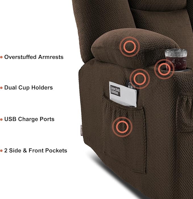 MCombo 57.8" Zero Gravity Power Loveseat Sofa with Heat and Massage, Reclining Loveseat Recliner for Living Room, Fabric 6035SET (Brown)