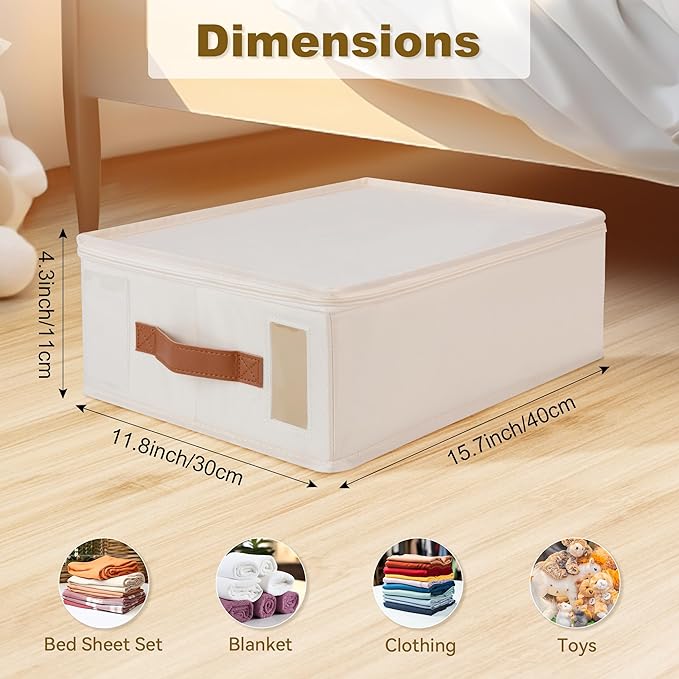 Bed Sheet Organizer 8 Pack, No Insects Entry Bedding Storage Box with Zipper, Label, Handle, Window, Linen Closet Organizers and Storage for Sheet Set, Clothing, Duvet Covers, Toys