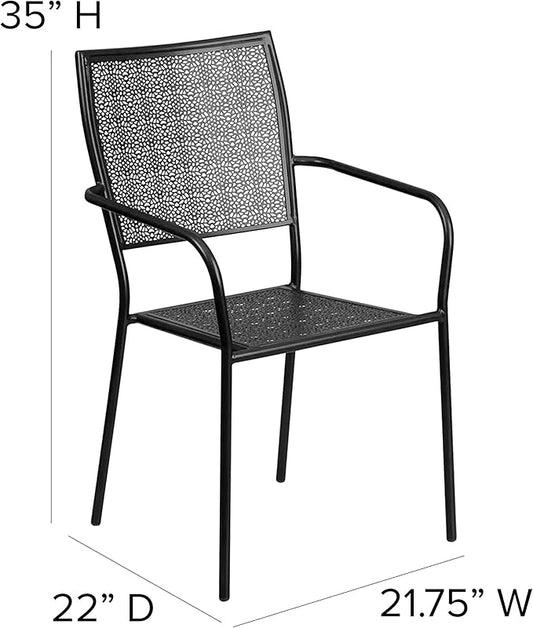 Flash Furniture Oia Commercial Grade 5 Pack Black Indoor-Outdoor Steel Patio Arm Chair with Square Back