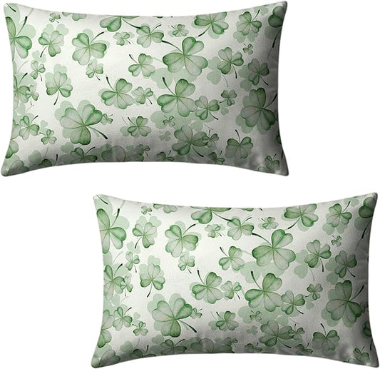 Spring Summer Green Flower Clover Lumbar Pillow Cases St Patricks Pillow Covers 12x20 Set of 2 Lucky Charm Throw Pillow Covers St Patricks Home Decor for Couch Bed Sofa