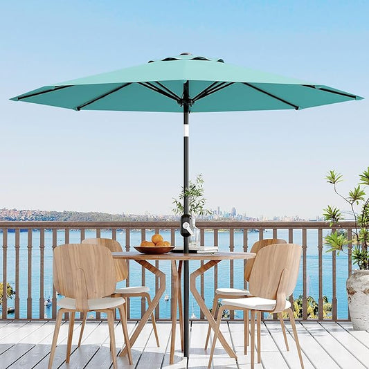 Garvee 9 ft Outdoor Patio Umbrella 8 Sturdy Ribs Outdoor Table Umbrella with Crank Lift & Push Button Tilt - UV Protection Waterproof Market Umbrellas for Pool, Deck, Yard, Garden, Lake Blue