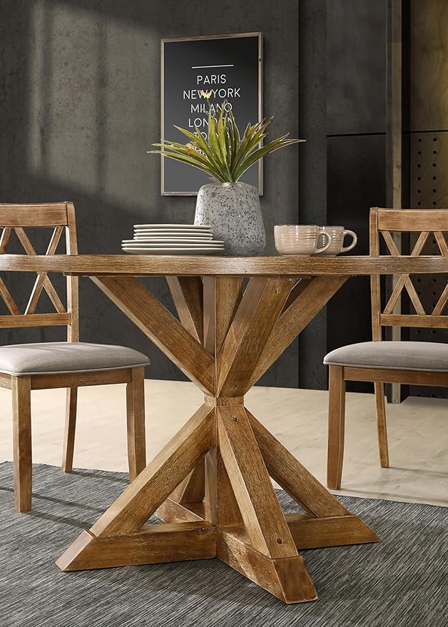 Roundhill Furniture Windvale Cross-Buck Base Dining Table, Brown