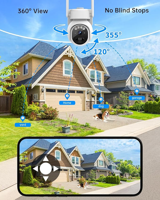 Solar Security Cameras Wireless Outdoor 2Packs -2K WiFi Cameras for Home Security with Solar/Battery Powered,360° PTZ Outdoor Camera, Wireless Outdoor Camera