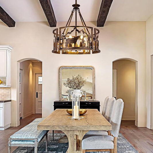 TOCHIC 5-Light Farmhouse Chandelier for Dining Room, Rustic Chandelier in Bronze Metal, Western Cowboy Horse Light Fixture for Living Room, Dining Room, Bedroom, Foyers, 20" D