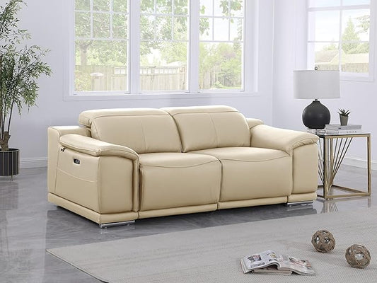 BlackJack Furniture Venice Top Grain Italian Leather Power Recliner Loveseat Sofa - 80" Theater Seating Modern Couch for Living Room Apartment Lounge Home with Adjustable Headrests & USB Port, Beige