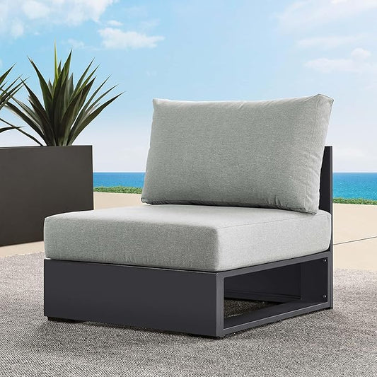 Modway Tahoe Aluminum Armless Patio Gray Modular Weather-Resistant Cushions-Perfect as Club Outdoor Lounge Chair