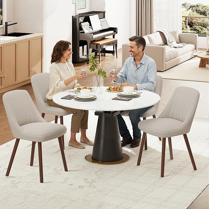Upholstered Dining Chairs Set of 4, Modern Fabric Kitchen Chairs with Back, Wood Legs for Kitchen Dining Room Restaurant, Camel