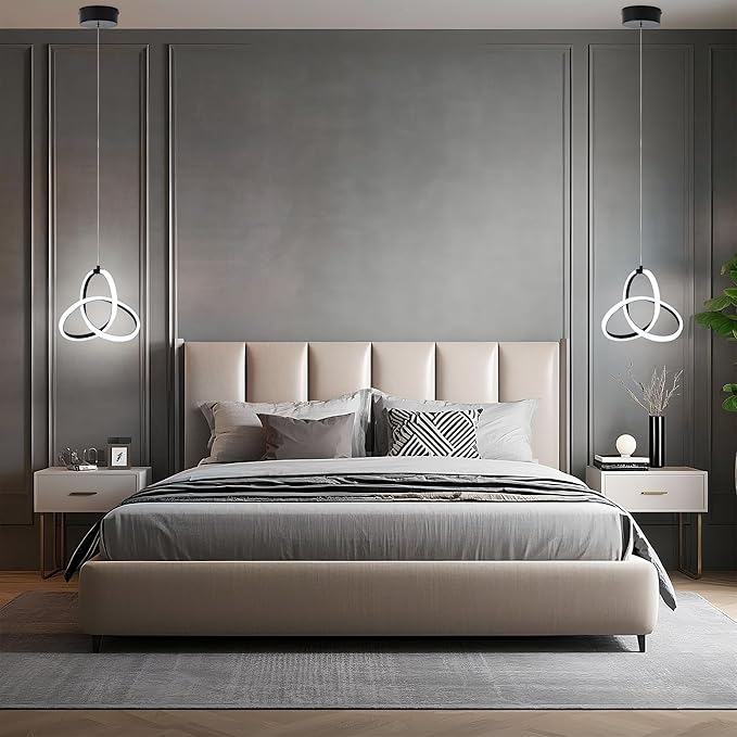 MAYNA Modern Spiral LED Chandelier, 6000K Daylight Pendant Light, Adjustable Height Island Light Fixture for Bedroom, Cafe, 1 Pack (Black)