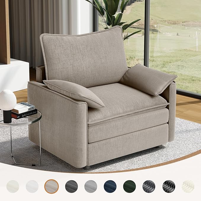 Vesgantti 40" Single Seat Sofa, Comfy Cloud Couch Deep Seat Upholstered Couch Chenille Modern Sofa with Armrest Pillow, Easy Assembly for Living Room, Bedroom and Apartment, Light Brown | Sink-in Comfort, Height Adjustable, Easy Rearrangement, Extra-de...