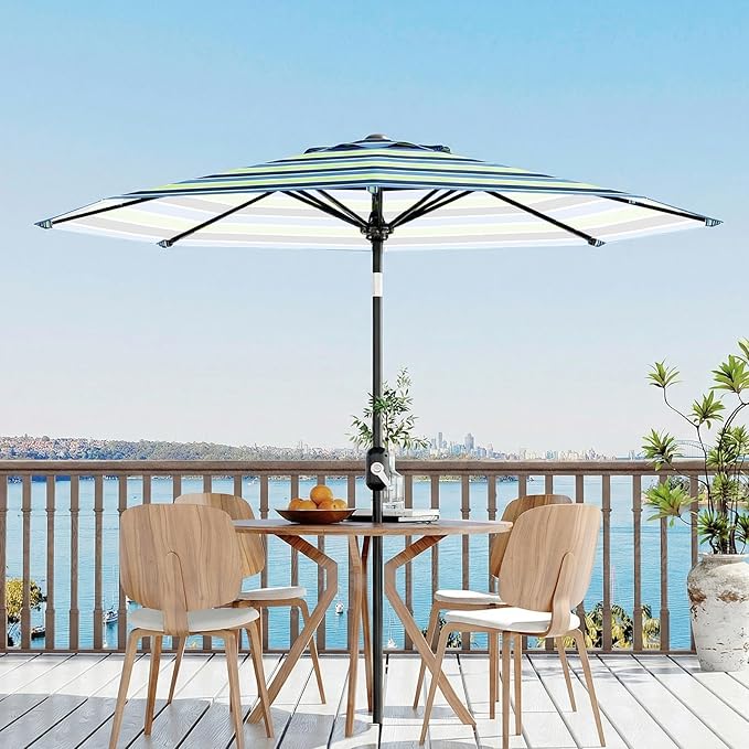 Garvee 10FT Patio Umbrella - Outdoor Table Umbrella with Crank Lift & Push Button Tilt - Market Umbrella 8 Sturdy Ribs UV Protection for Pool, Deck, Yard, Garden