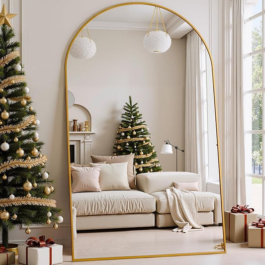 Full Length Mirror, 72"x44" Arched Full Body Mirror, Floor Mirrors with Stand, Body Mirrors Standing Hanging Leaning Against Wall,Aluminum Frame Mirrors for Bedroom Cloakroom,Living Room,Gold