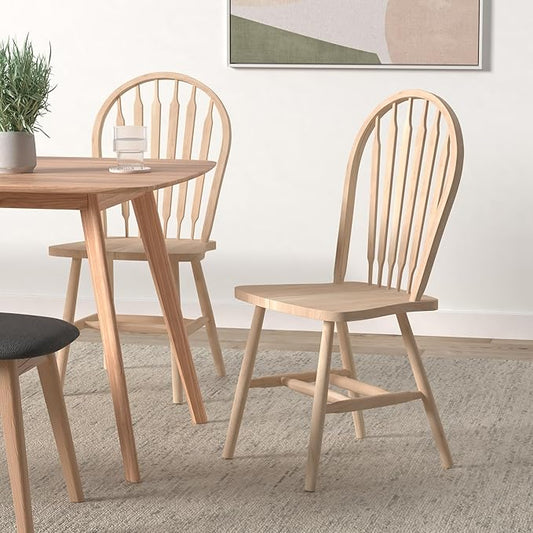 Solid Wood Windsor ArrowBack Dining Chair with Plain Legs, Unfinished