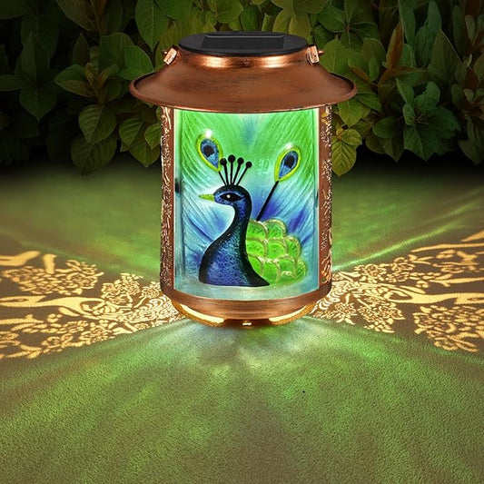 Peacock Solar Lanterns Outdoor Waterproof,Birthday Gifts for Women Mom Grandma Garden Decor,Hanging Solar Lights Wall Mount Decorations for Yard,Front Porch,Patio,Lawn Pathway Landscape