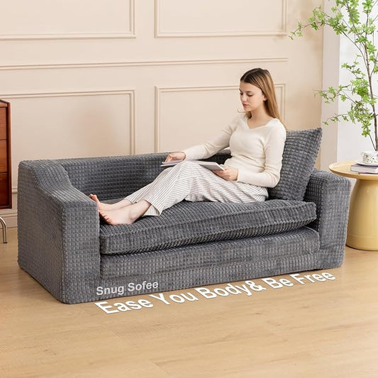 61" Convertible Sofa Bed Loveseat, Memory Foam Boneless Floor Couch with Removable Corduroy Cover, Tri-folding Compact Full-size Sleeper for Small Living Room, Playroom, Guest Room, RV (Dark Gray) | Convertible Sofa Bed, Premium Memory Foam, Ergonomic ...