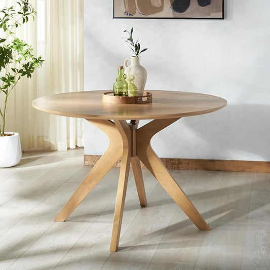 SAFAVIEH Couture Collection – Carolee Natural Brown 46-Inch Round Dining Table, Farmhouse Dining Table for Kitchen or Dining Room, Seats Up to 4 (SFV2134D)