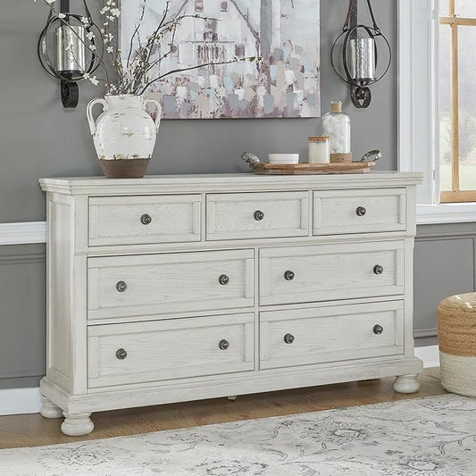 Signature Design by Ashley Robbinsdale Traditional 7 Drawer Dresser, Antique White