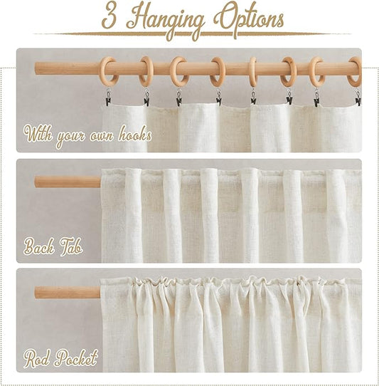 NICETOWN Linen Curtains 90 inches Long, Rod Pocket & Back Tab Semi Sheer Flax Linen Burlap Window Treatments Privacy with Light Filtering for Doorway/Living Room, Natural, W42 x L90, 2 Pieces