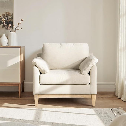 Jennifer Taylor Home Pasadena 36" Wide Modern Farmhouse Accent Arm Chair, Flax White Linen