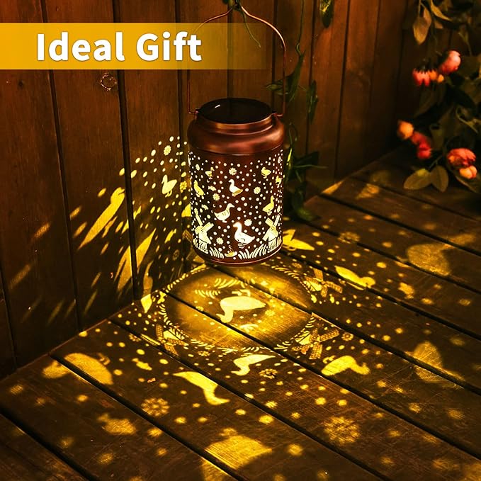 2Pack Duck Solar Lanterns Outdoor Waterproof Hanging Solar Lights Duck Gifts for Women Mom Metal Lantern Decoration Outside LED Light for Garden, Yard, Patio, Backyard, Porch, Pathway, Lawn, Landscape
