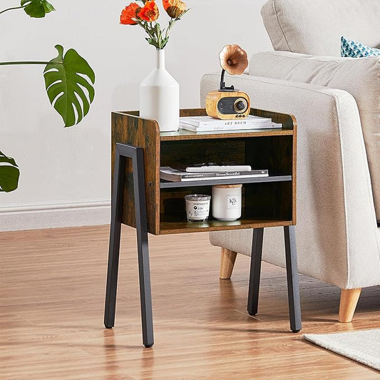 VECELO Nightstand Industrial Side End Table/Stackable Accent Furniture with 2-Tier Open Storage Compartments for Bedroom,and Small Spaces