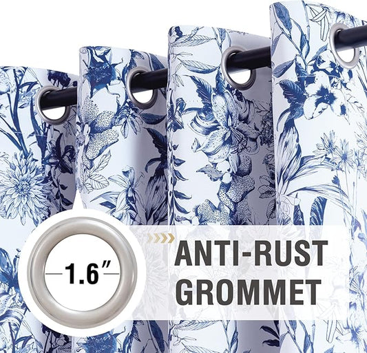 H.VERSAILTEX Blackout Curtains 84 Inch Length 2 Panels Set Floral Print Curtain Drapes for Living Room Thermal Insulated Grommet Window Curtains for Bedroom - French Jouy Flora in Blue