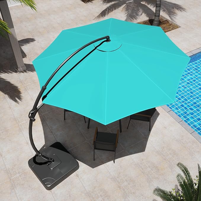 LAUSAINT HOME Outdoor Patio Umbrella with Base included, Deluxe Curvy Cantilever Umbrella Heavy Duty Offset Hanging Umbrella