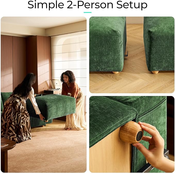 LINSY HOME Cloud Couch Sectional, Modular Sofa Sectionals for Living Room Bedroom, 91" 2 Seater Love Seat Couch with Ottoman, Deep Seat Cozy Couch Luxury Chenille Sofas, Green