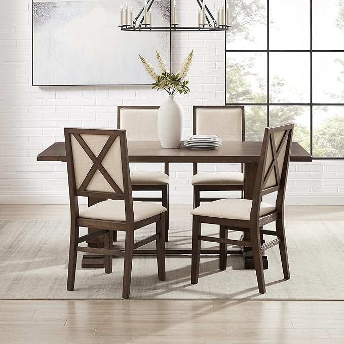 Crosley Furniture Joanna 5-Piece Modern Farmhouse Dining Table Set for 4 with Upholstered Chairs, Dark Oak/Creme