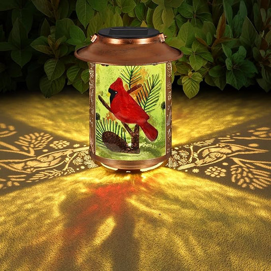 Cardinal Solar Lanterns Outdoor Waterproof,Birthday Gifts for Women Mom Grandma Garden Decor,Hanging Solar Lights Wall Mount Decorations for Yard,Front Porch,Patio,Lawn Pathway Landscape(Pine Tree)