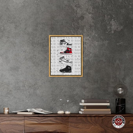 Hype Sneakers Framed Sneaker 1 Piece Canvas Wall Art, 17.5" x 21.5", Gold Frame