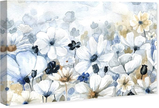 The Oliver Gal Artist Co. Floral and Botanical Wall Art Canvas Prints 'Fields Flowers Home Décor, 15 in x 10 in, Blue, White