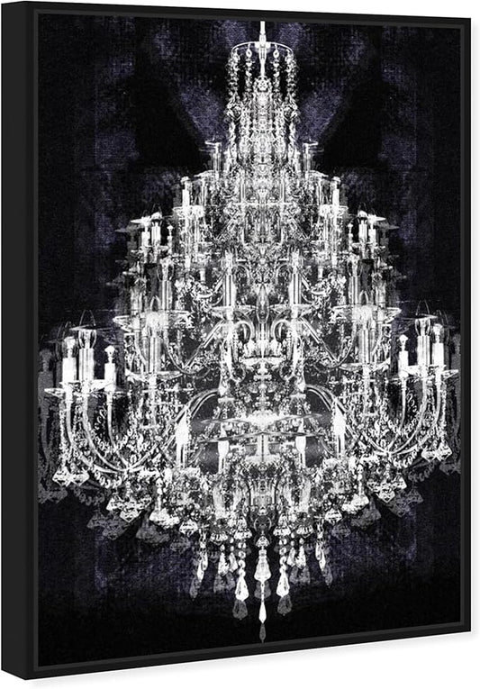 The Oliver Gal Artist Co. Fashion and Glam Framed Wall Art Canvas Prints 'Montecarlo Crystal' Chandeliers Home Décor, 24" x 36", White, Black