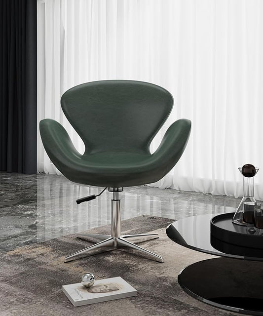 Manhattan Comfort Raspberry Adjustable Swivel Accent Chair with 360° Turn, Polished Chrome Base, Modern Retro Design, Versatile Seat Ideal for Any Room, Set of 1, Forest Green