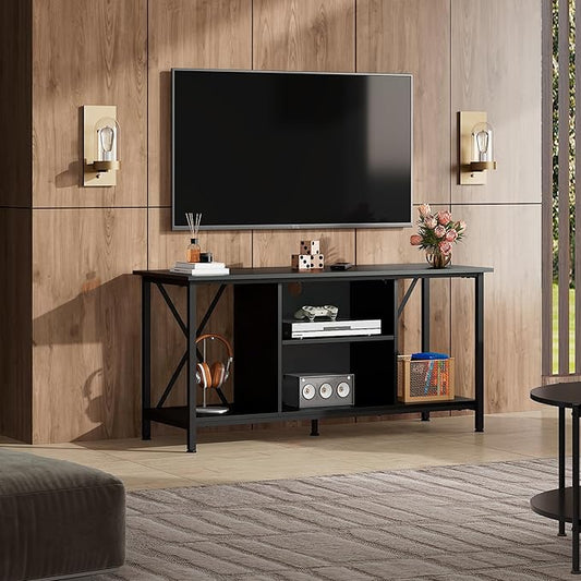 WLIVE Industrial TV Stand for up to 45 inch TV, Heavy-Duty Metal Frame Entertainment Center, Compact Media Console with Adjustable Shelf & Cable Management for Small Spaces, Living Room, Black
