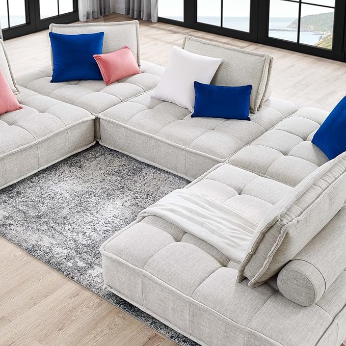 Modway Saunter, 5-Piece Sectional Sofa, Beige
